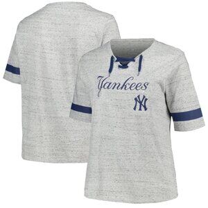 NY Yankees Profile Women's Plus Size Lace-Up T-Shirt